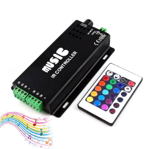 DC12/24V 3A4CH Max 144W, LED Music rhythm Black or White Controller Sound Recognition for bar or cars, IR Remote control RGB Strips or Modules
